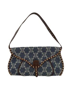 Celine Handbag Paris Macadam One Shoulder Vintage Denim Leather Navy Brown Matt